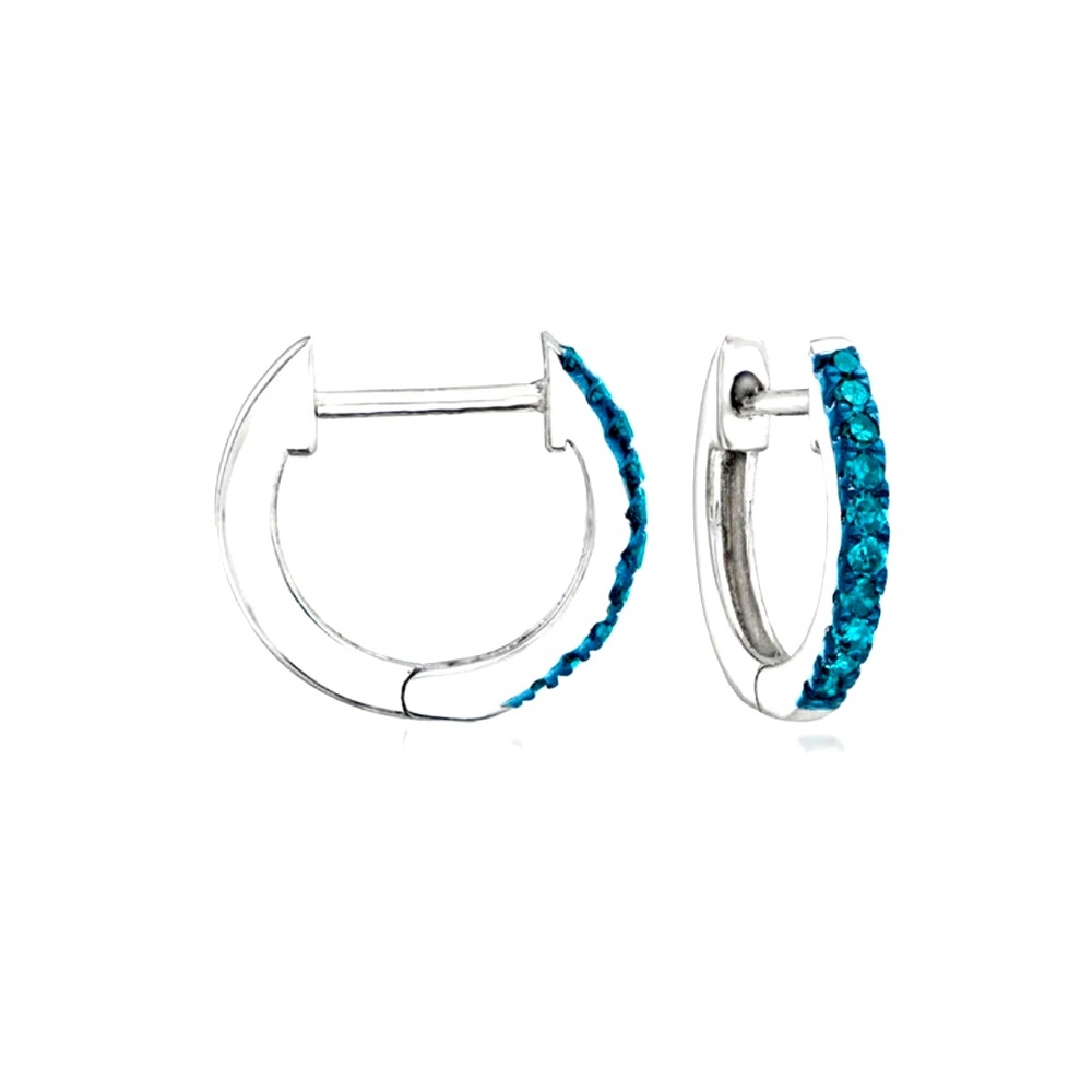 Blue Diamond Hoop Sterling Silver Earrings